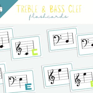 Muzieknoten afdrukbare Flashcards, muzieknoten leren, Solsleutel, bassleutel, muziekleerspel, Flashcards downloaden, toetsenbordkaarten