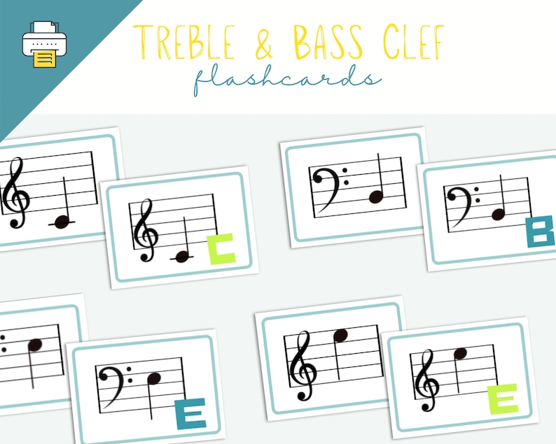 Music Notes Printable Flashcards, Learning Music Notes, Treble Clef