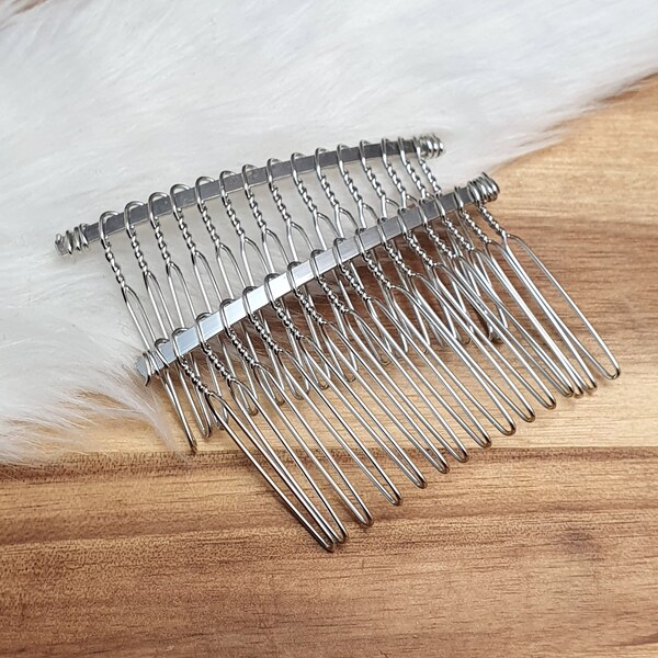 2x Haarkamm, Silber, aus Draht, 15 Zähne, 5,5cm, Silberfarbig, Haarschmuck DIY