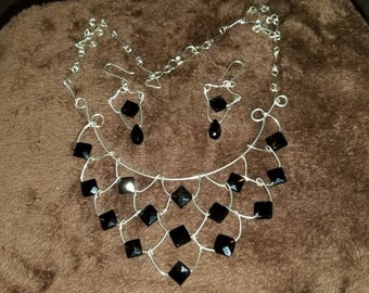 Smokey Quartz Bib Necklace with Matching Earrings
