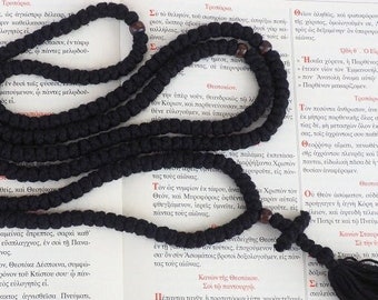 300 Knots Pure Wool Black Prayer Rope with Wooden Beads~Christian Orthodox Komboskini~Black Prayer Rope with tassel~Chotki~Brojanica