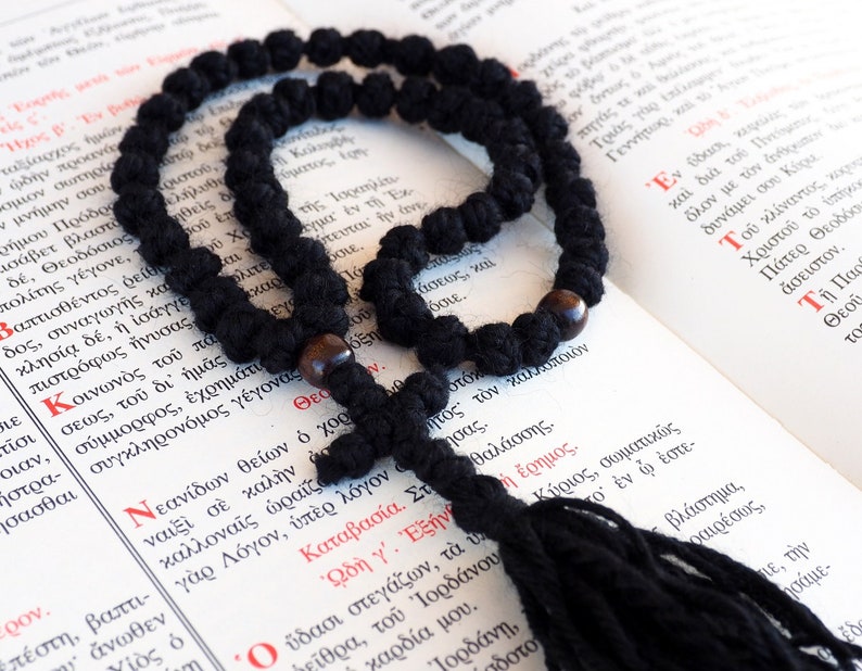 50 Knots Pure Wool Prayer Rope Orthodox Komboskini With Wooden Beads ...