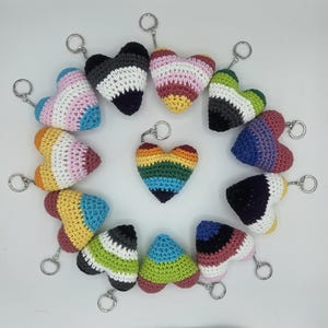 Love Yourself PRIDE Keychains, Heart keychains, crochet keychains