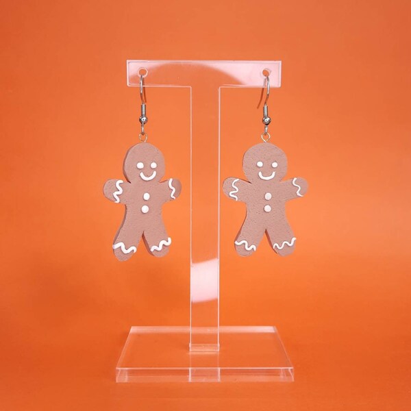 Christmas Cake Acrylic Dangle Earrings - Gingerbread Men, Stars & Berries Festive Jewelry - View #3