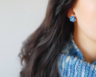 Enlarged Forget-Me-Not Earrings | Handmade Blue Flowers | Titanium Studs | Romantic Gift For Her