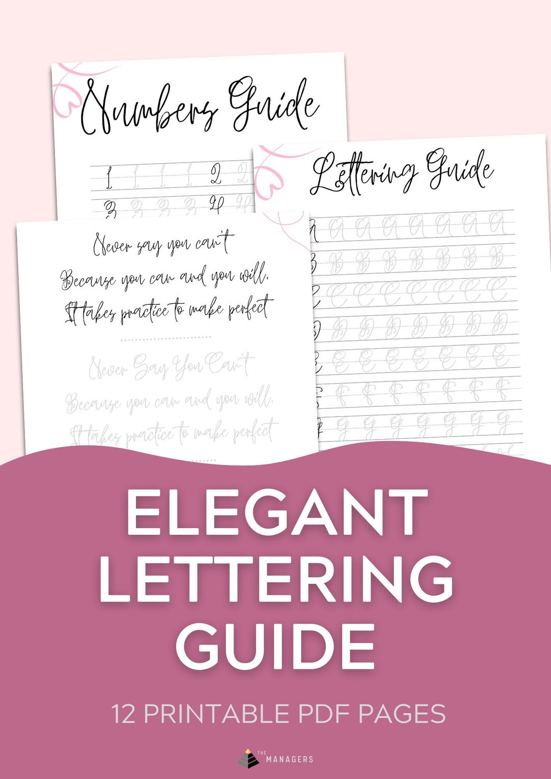 Elegant Calligraphy Hand Lettering Guide Worksheets Brush Etsy
