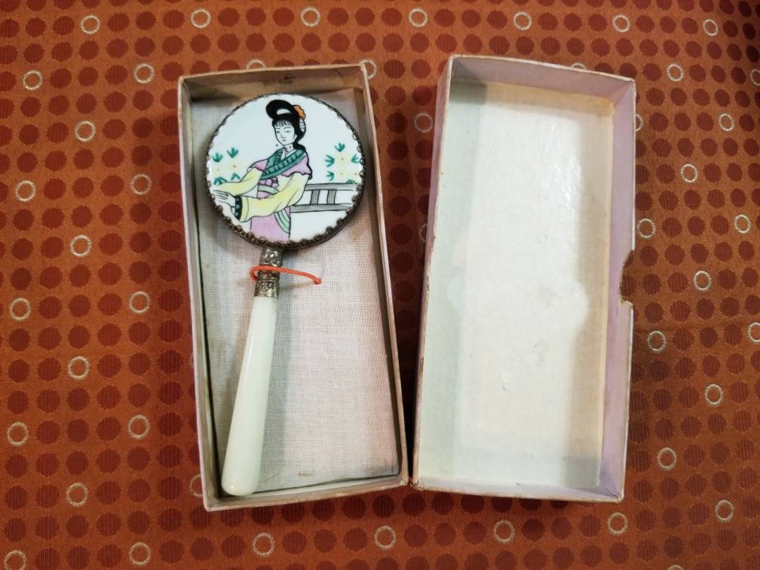 Vintage Japanese Hand Mirror With Jade Handle and Silver Trim Etsy