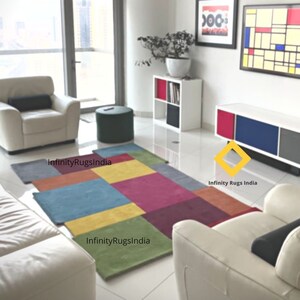 Tufted Rug Irregular Shaped Area Rug Multicolor Wool Rug for Bedroom ...
