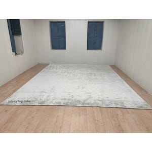 Hand Woven Art Silk Rug, Shimmering Silver Viscose, Handmade in India