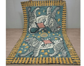 Handtuftad tigermatta i ull: tibetansk stil, Tye Dye-design