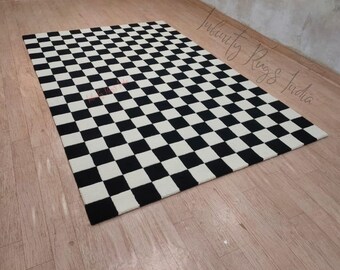 Checkered Area Rug Chess Rug Woolen Carpet For Living room and Bedroom Hand Tufted Wool rug Custom Carpet