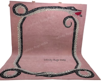 Snake rug Pink Rug for Bedroom and Living room Tufted Wool Rug for bedroom aesthetics Premium quality Wool Rug all size and custom rug