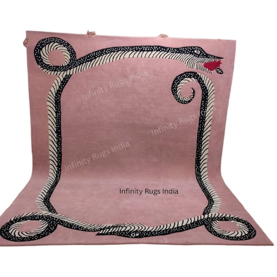 Snake rug Pink Rug for Bedroom and Living room Tufted Wool Rug for bedroom aesthetics Premium quality Wool Rug all size and custom rug