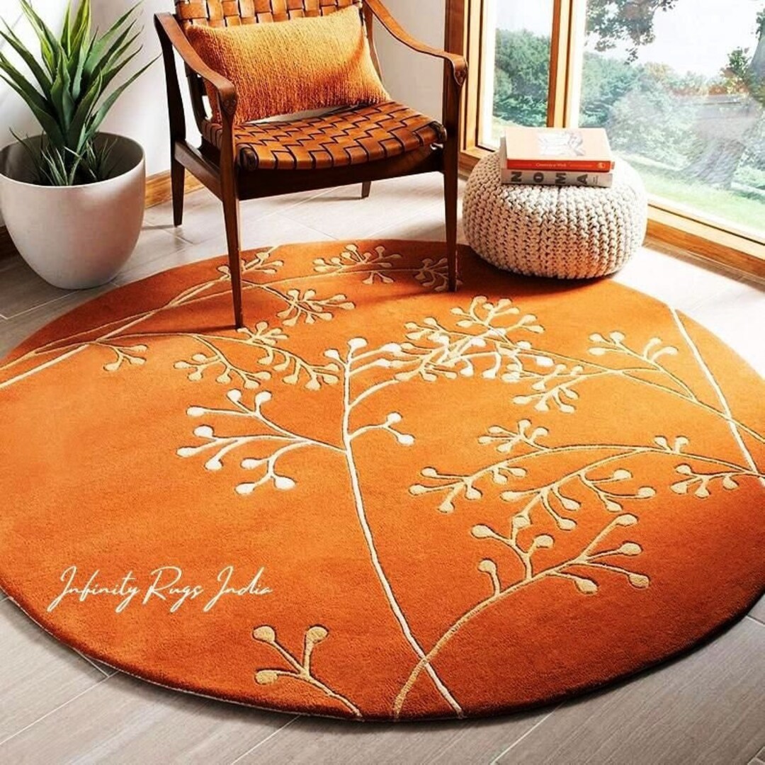 Round Rug Round Carpet Hand Tuft Wool Circle Rug for Bedroom Livingroom
