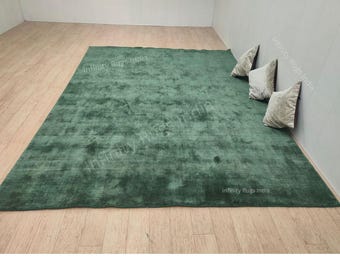 Hand Loomed Emerald Green Tencel Rug, Eco Friendly Silk Alternative, 5x8