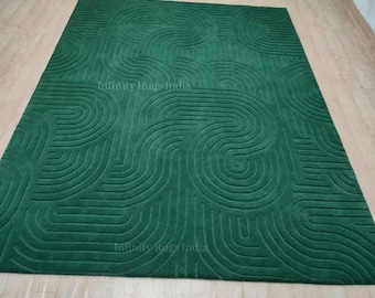 Green Area Rug for Living room. Handmade Wool Area rug for Bedroom. Indoor Carpet Soft carved wool Rug. Authentic soft sheep wool Carpet