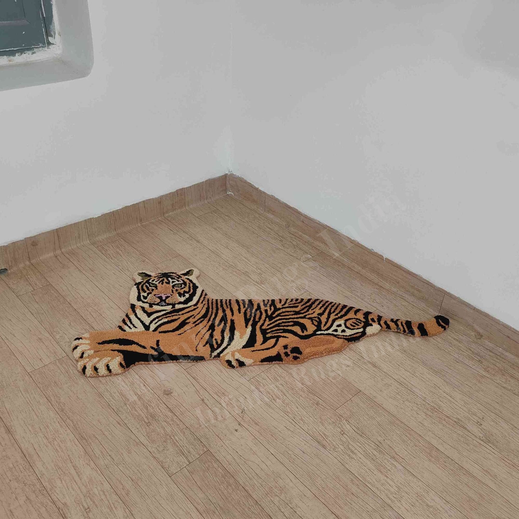 Tibetan Tiger Rug, Small, White, DETAIL Tibetan Tiger Rug