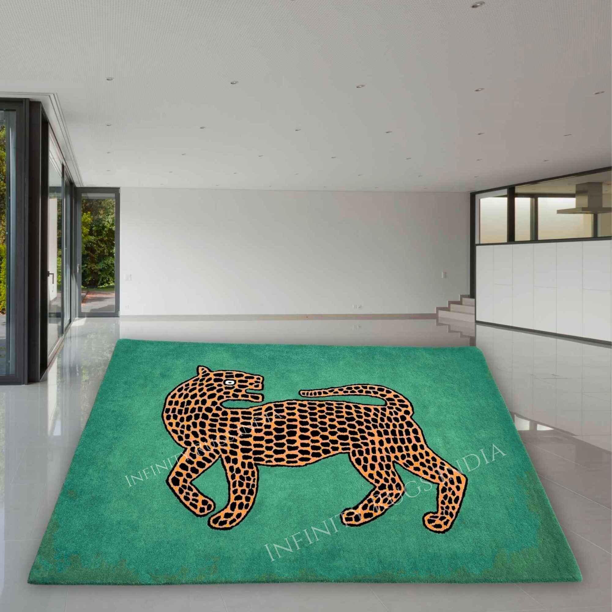 Tiger Rug Green Tiger rug Animal Design Rug Hand tufted Carpet Leopard rug 100% woolen Area rug Tiger rug for living room