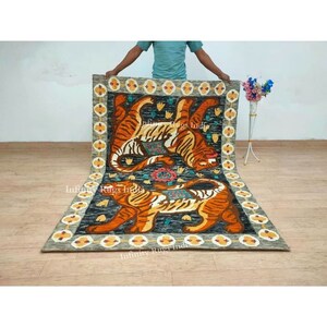 Tiger Rug Tufted Wool Rug For Living room Carpet for Bedroom, Area rug. Tibetan Design Carpet Premium Quality Wool Area Rug, All Sizes Made