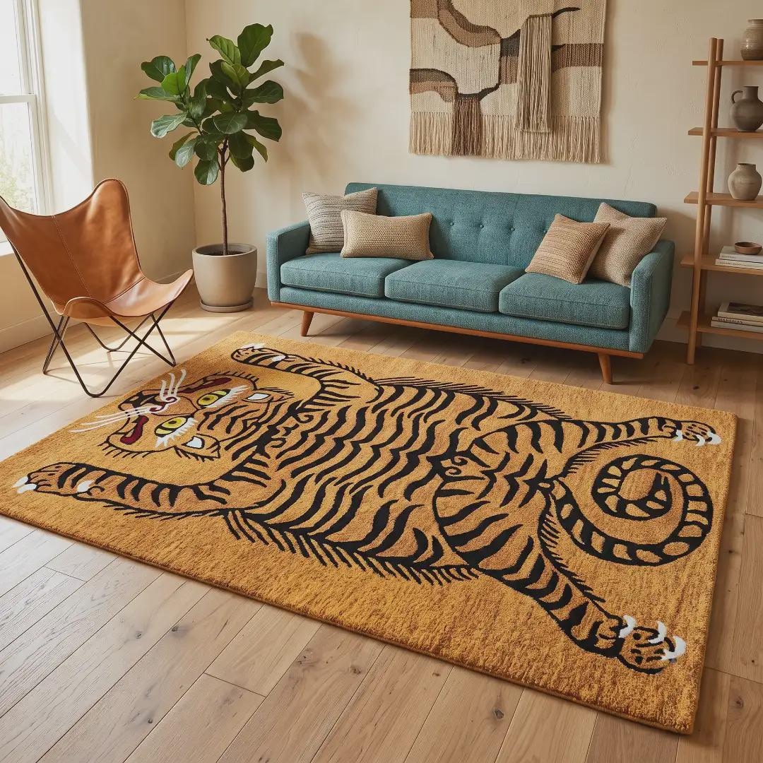 Tiger Rug, Tiger Wool Statement Carpet, Meditation Yoga Home Decor