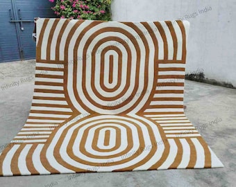 Designer hand tufted brown area rug, Carpet made of 100% plush wool, Large area floor rug