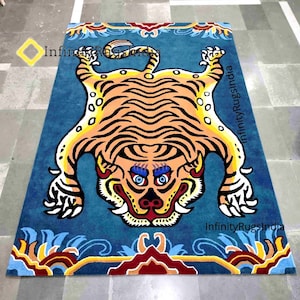 Tibetan Tiger Rug / Wool Area Rug for Living room, dining, Bedroom. Soft Thick Premium Quality Hand Tufted Wool Carpet For Indoor Use