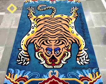 Tibetan Tiger Rug / Wool Area Rug for Living room, dining, Bedroom. Soft Thick Premium Quality Hand Tufted Wool Carpet For Indoor Use