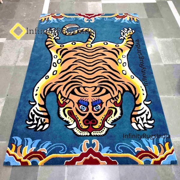 Tibetan Tiger Rug / Wool Area Rug for Living room, dining, Bedroom. Soft Thick Premium Quality Hand Tufted Wool Carpet For Indoor Use