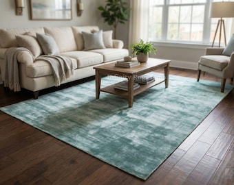 Sea Green Tencel Rug, Handmade Silky Carpet, Custom Size