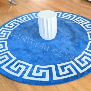 Blue Round Rug, Tufted Area Wool Carpet Abstract Round Carpet, Tufted Wool Circle Rug for Bedroom / Round Living room rug Custom Carpet