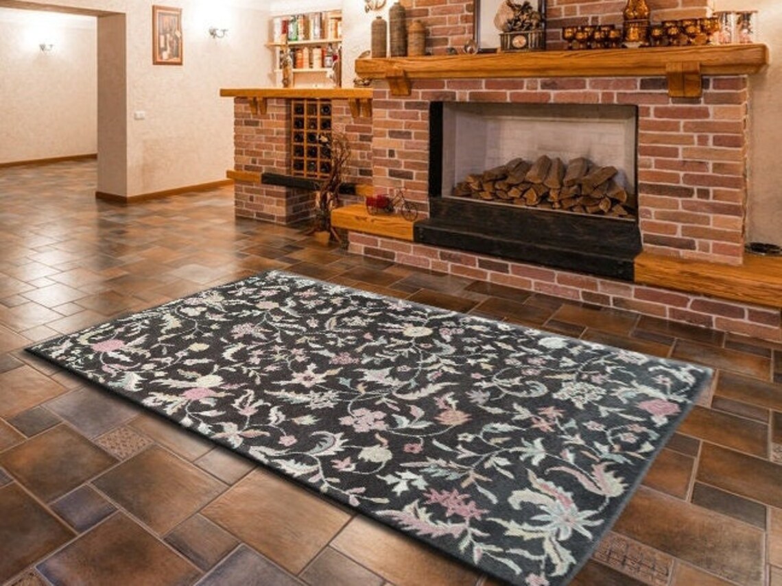 Modern Area Rug 5x8 Tufted Carpet Floral Wool Rug Christmas Etsy