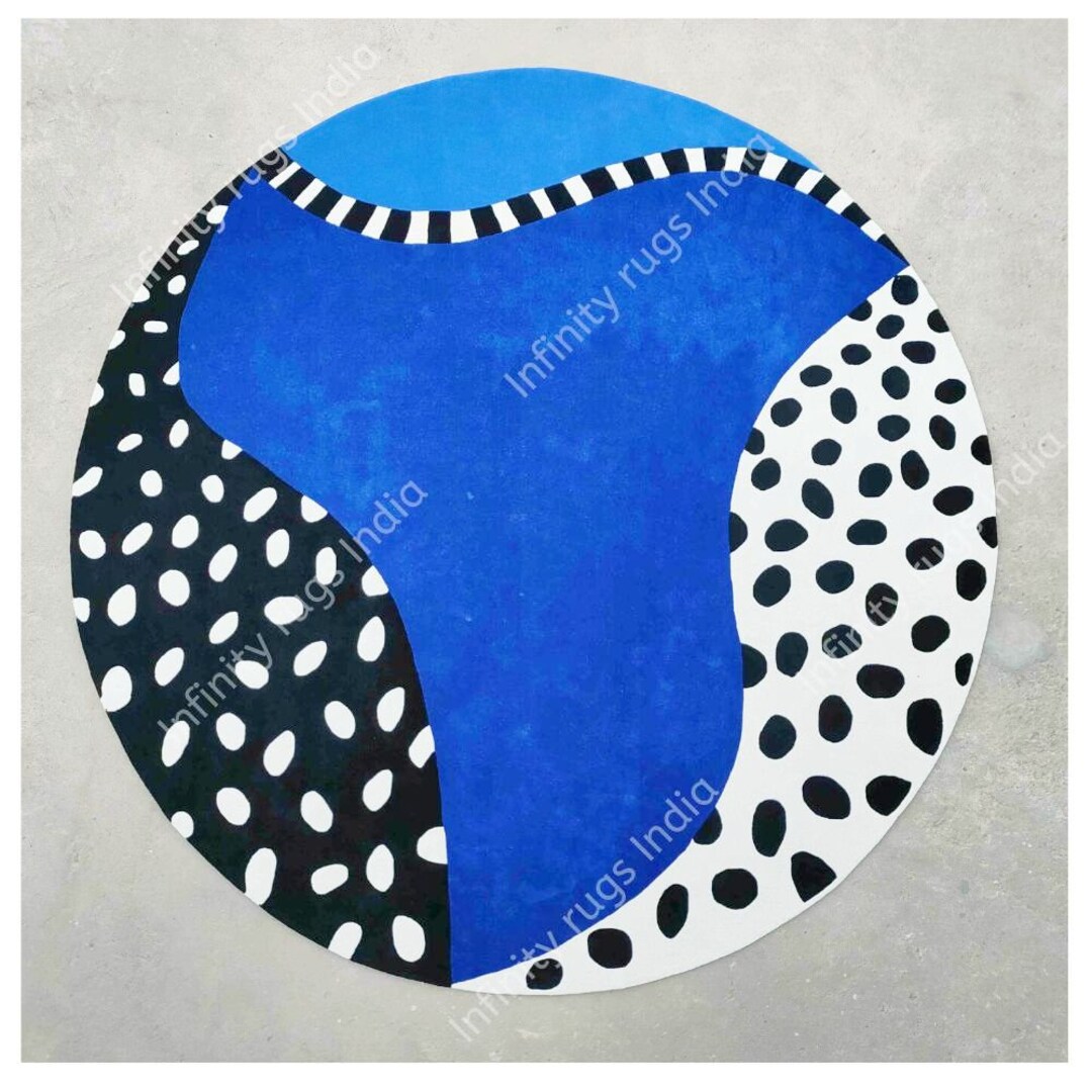 Round Blue Rug , Blue Round Area Rug for Living Room, Bedroom and