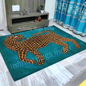 Alfombra de lana de tigre Alfombra con diseño de animales Alfombra hecha a mano Alfombra de leopardo Alfombra de lana 100 % Alfombra de tigre para sala de estar