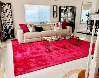 Fuchsia Pink Silk rug. Custom Carpet. Hand loomed Washable Silk rug. Quality Silk rug for Living Room , Bedroom, Entryway. All Size & color
