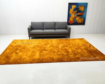 Tapete de seda Tencel dourada, tapete de luxo feito à mão.