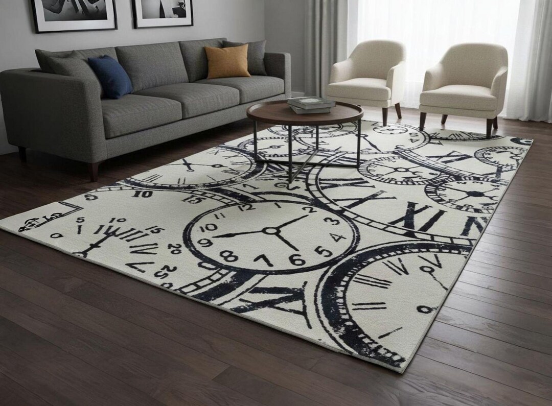 Hand Tufted Wool Rug 5x8, Unique Clock Pattern Area Rug, Large Modern ...