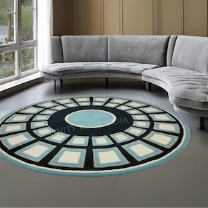 Round Rug, Abstract Round Carpet, White Round Rug Tufted Wool Circle Rug for Bedroom Living Room Area Carpet Custom Carpet