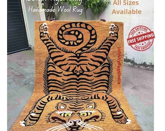 Woolen Area Rug For Living Room, Bedroom, Tibetan Tiger Rug Abrash Meditation Yoga Rug Rug For bedroom Aesthetics Soft Wool Area Rug