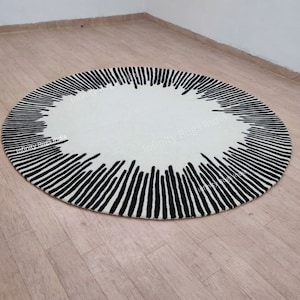 Round Rug, Abstract Round Carpet, White Round Rug Tufted Wool Circle Rug for Bedroom Living Room Area Carpet Custom Carpet