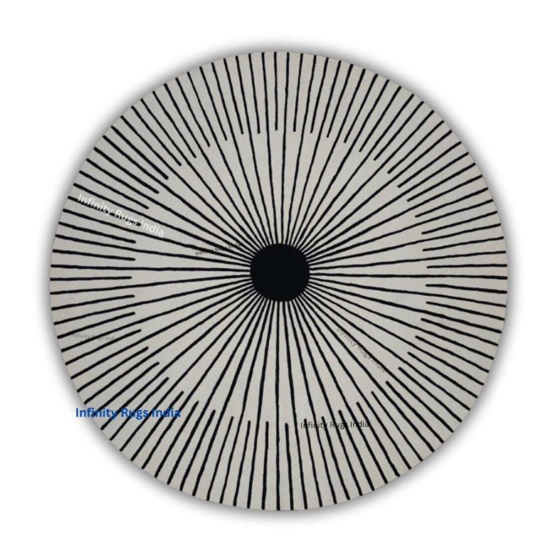 Round Rug, Abstract Round Carpet, White Round Rug Tufted Wool Circle ...