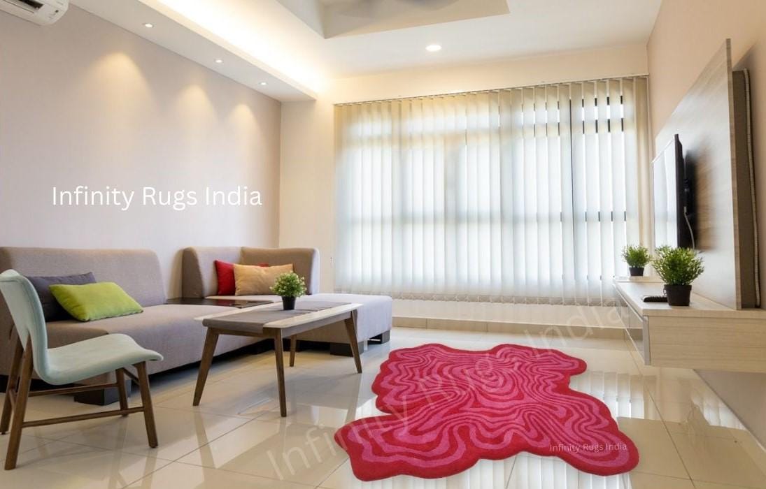 Irregular Shaped RUG Bright Red Pink Wool Carpet for Home Decor. Trendy ...