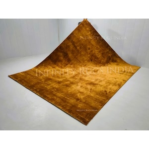 Alfombra de seda Tencel dorada / Alfombra moderna de lujo tejida a mano / Alfombra suave y brillante hecha a mano / Alfombra para dormitorio / Decoración para sala de estar