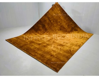 Tapete de seda marrom dourado para sala de estar e quarto. Tapete de seda Tencel para ambientes internos. Tapete de seda luxuoso.