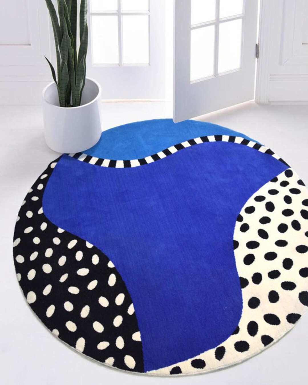 Round Rug Blue Circle Rug Modern Hand Tufted Area Rug Thick Etsy