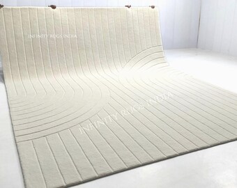 Handmade New Zealand Wool Rug: Modern White Living Room Carpet