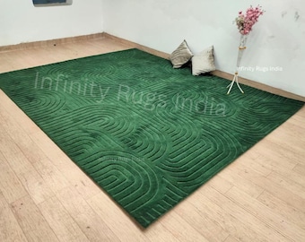 Green Area Rug for Living room. Handmade Wool Area rug for Bedroom. Indoor Carpet Soft carved wool Rug. Authentic soft sheep wool Carpet