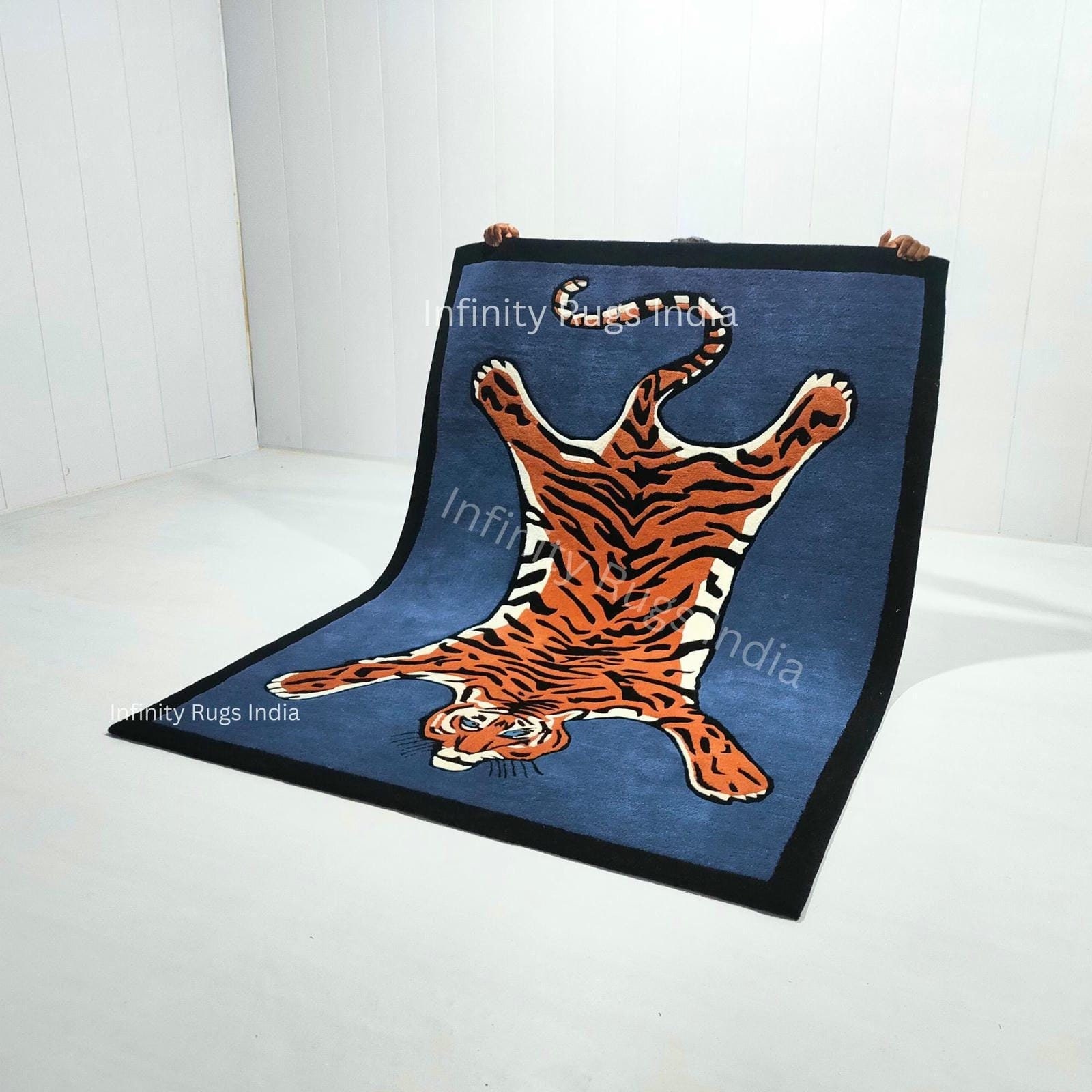 Handmade Blue Tiger Rug, Wool Area Carpet, Animal Design - Etsy