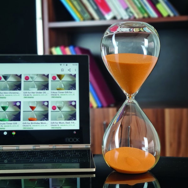 60 Minute Orange Hourglass Sand Timer Color Hour Glass Home Living Clock Sandglass Aesthetic Room Danish Pastel Decor Gift for Orange Lovers