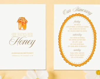 Sie fand ihren Honig Bachelorette Reiseplan Einladung, 5x7, Canva bearbeitbare, druckbare Vorlage