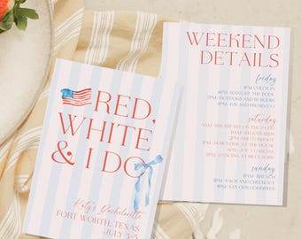 Rot, Weiß und ich mache Bachelorette Reiseplan-Einladung, 12 x 18, Canva bearbeitbare, druckbare Vorlage